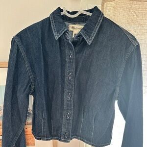 Madewell denim pleated cropped button-up shirt
